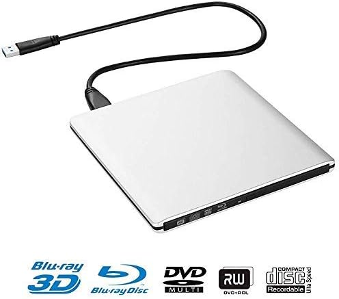 External Blu Ray DVD Drive 3D, Portable USB 3.0 Blu Ray Player DVD-rw Burner Reader Disk for Mac OS, Windows 7/8/10,Linxus, Laptop (Silver)
