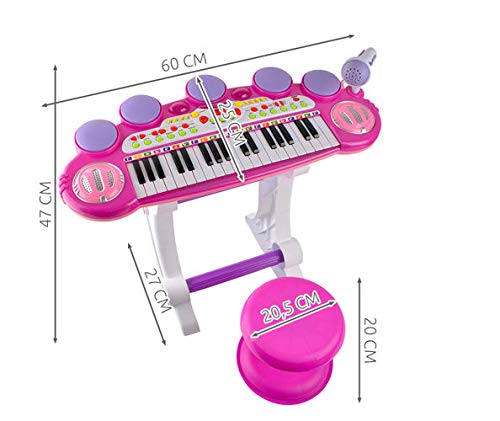 O.B Toys&Gift Musical Instrument Piano Toy 37-Key Kids Electronic Keyboard Organ w/ Stool , Microphone , Record & Playback Custom - Electronic Piano Toy for Kids & Toddler (Pink)