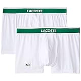 Lacoste Men's 2-Pack Colours Cotton Stretch Trunk, White, Large