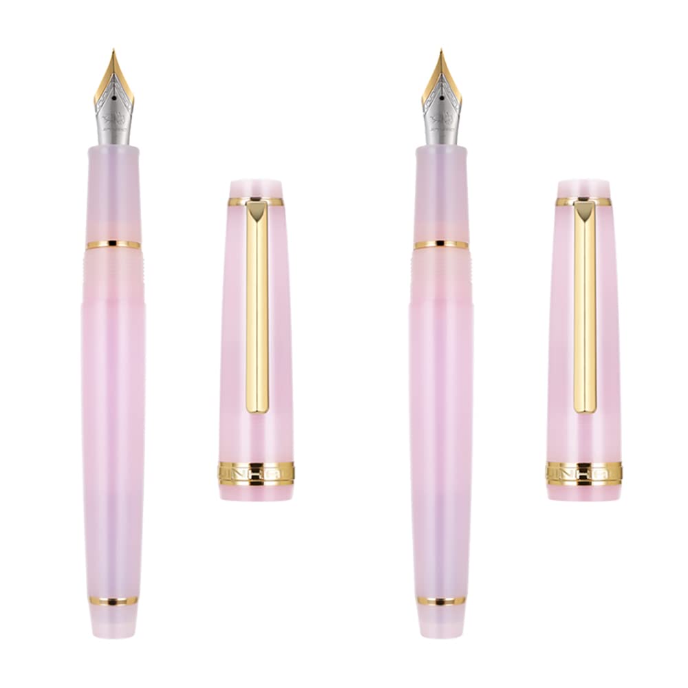 2 PCS Jinhao 82 Resin Fountain Pen Iridium Extra Fine & Fine Nib with Converter, Transparent Pink with Golden Clip Writing Pen Set — image 1