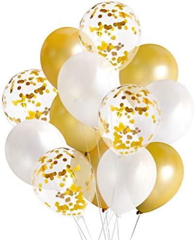 Party Decoration Confetti Balloon (0.11oz Thick Helium Quality 12" 20pcs, Ready To Inflate) for Wedding, Engagement, Birthday Party, Arch, Photobooth, Backdrop - by TOKYO SATURDAY (Gold White)