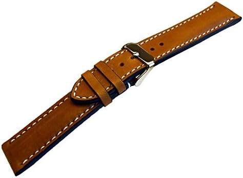 Strapped For Time 20mm Tan Heavy Calfskin Leather Watch Band with White Stitch