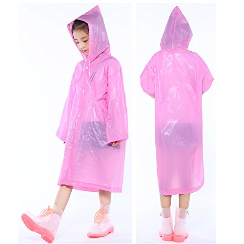 Kids Raincoat, 1PC Portable Reusable Hooded Jacket Outerwear Rainsuit Rain Poncho Cover Rain Wear for Boy Girls 6-12 T Pink