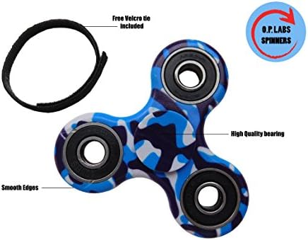 O.P. Labs spinners ! BLUE CAMOUFLAGE design With Key chain tie ! Fidget hand spinner Camo ADHD Autism Toy stress reducer Long spin time silent !