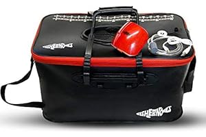 FISHERNOMICS Collapsible Fishing Bucket with Air Pump - Live Bait Bucket with Aerator (6 Gallon/10 Gallon) - Leak Proof with Side Pocket & Shoulder Strap | Highly Durable & Sturdy