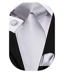 Hi-Tie Mens Silver Tie Set Woven Light Gray Silk