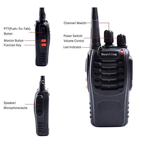 Nestling 888s Rechargeable Walkie Talkies, Signal Band UHF400-470 MHz 16 Channels Two Way Radios with Earpieces, Built in Led Torch for Camping Hiking Travelling ( Pack of 10)