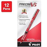 PILOT Precise V5 Stick Liquid Ink Rolling Ball Stick Pens, Extra Fine Point, Red Ink, 12 Count (35336)