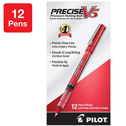 PILOT Precise V5 Stick Liquid Ink Rolling Ball Stick Pens, Extra Fine Point, Red Ink, 12 Count (35336)