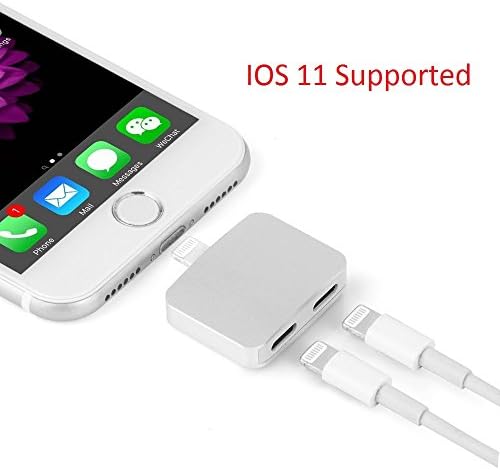Egrace iPhone 7 Adapter &amp; Splitter, 2 in 1 Lightning Adapter for iphone 7, Headphone Audio and Charger Adapter Compatible for iOS 11 or Later (Silver)