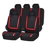 FH GROUP FH-FB032115 Unique Flat Cloth Seat Cover w. 5 Detachable Headrests and Solid Bench Red/Black- Fit Most Car, Truck, Suv, or Van