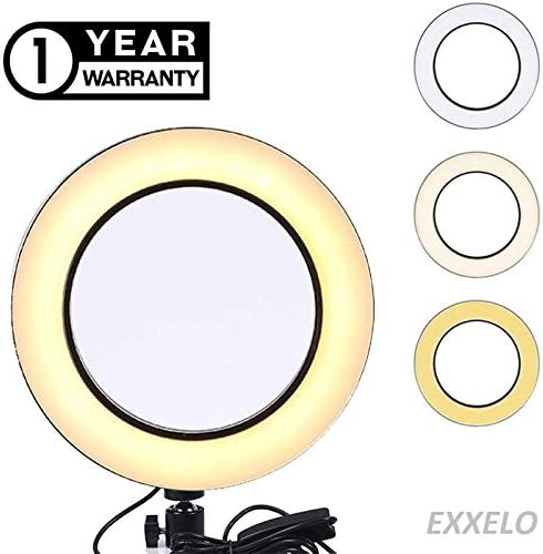 Exxelo Selfie LED Ring Light with Cell Phone Holder & 3 Light Mode, Dimmable Desktop LED Makeup Ring Light Kit for Live Streaming, YouTube Video & TIK Tok Videos