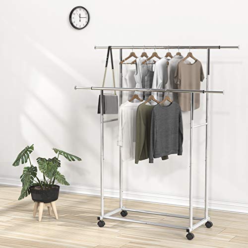 Simple Houseware Standard Double Rod Garment Rack, Silver Pricepulse