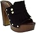 Nature Breeze Maroon 03 High Heel Fringe Studded Open Toe Clogs Black