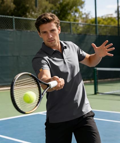 JACKETOWN Men's Short Sleeve Polo Shirt Quick Dry Breathable Polo Tennis Polo Summer Men's Golf Sports Shirt Casual Basic Polo