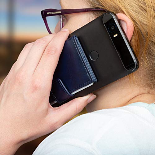 Cell Phone Card Holder Stick on Wallet Phone Pocket for iPhone, Android and All Smartphones (Sea Blue)