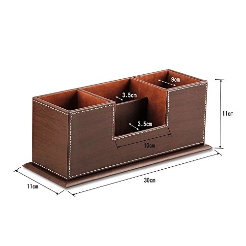 UnionBasic PU Leather 4 Compartment Desk Organizer Card/Pen/Pencil/Mobile Phone Office Supplies Holder Collection Desktop Organizer (Wood Grain Coffee)