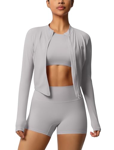 IDOPIP Ensemble de sport pour femme 3 pièces avec veste de sport : veste de course + legging court + débardeur à manches courtes avec soutien-gorge – Vêtements de sport pour le sport, le fitness, le