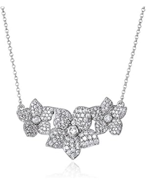 Womens Pave Bloom Pendant Necklace, Clear/Silver