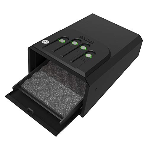 GunVault MiniVault Quick Access Compact Gun Safe with Illuminated No-Eyes Digital Keypad, Auto Slide-Out Drawer and LED Illumination (1 Pistol Capacity)