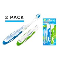 Travel Toothbrush, On The Go Folding Feature, medium bristle brushes (2 pack) (Blue-Green)