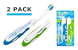Travel Toothbrush, On The Go Folding Feature, medium bristle brushes (2 pack) (Blue-Green)