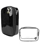 JAVOedge Black Bold Colored Double Zipper Cosmetic Travel Bag with Handle