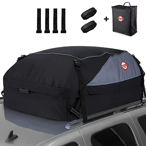 Sailnovo 425L Waterproof Car Roof Box, 1000D Folding Car Roof Box with 6 Reinforced Straps, 4 Hooks for Doors, Travel and Luggage, for Vehicles With/Without Luggage Rack