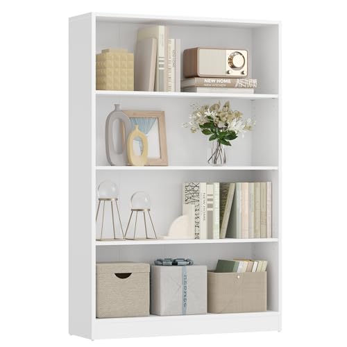 VASAGLE Buecherregal, 4-stoeckiges Regal, offenes Aufbewahrungsregal, Standregal, 24 x 80 x 121,5 cm, fuer Wohnzimmer, Homeoffice, Esszimmer, wolkenweiss LBC108T14
