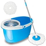 Valuebox 360°Spin Mop with Stainless Steel Bucket System Extended Length Handle&2 Microfiber Mop Heads