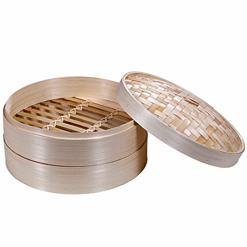 Premium 2 Tier Non-stick Bamboo Steamer - A Deluxe Asian Steamer by Saint Germain Bakery