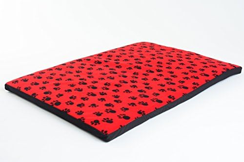 The "ONLY" Waterproof Washable Fleece Kennel Crate Pad Cover on AMAZON; Hypoallergenic, Stain-Resistant Made in USA (Red Paws w Black, Large; fits 36 x 24" crate)