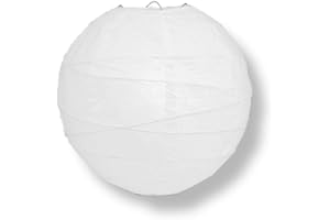 QUASIMOON PaperLanternStore.com 16 Inch White Round Paper Lantern, Crisscross Ribbing, Hanging Decoration