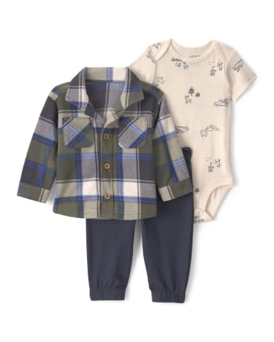 Carter's Boy 3-Piece Bodysuit Pant Sets, Green Blue Plaid, NB at Amazon