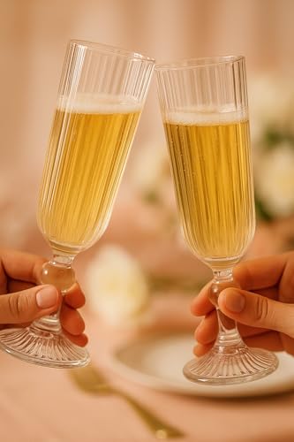 Taça de Champanhe Canelada 140 ml – Conjunto com 6 Peças | Design Cilíndrico Clássico e Sofisticado | Premium Collection