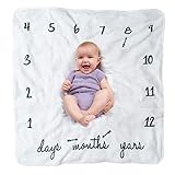 Extra Plush Monthly Milestone Blanket for Baby, Arrow Props Included, Unisex and Customizable, Rich Off-White Coral Fleece, Photo Prop to Track Your Baby’s Growth, Perfect Gift for Baby Shower