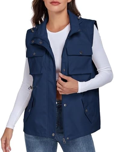 PacificPlex Womens Sleeveless Hooded Anorak Cotton Cargo Utility