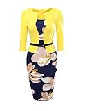 BubbleKiss Women Colorblock Floral Print Wear to Work Business Party Bodycon One-piece Dress