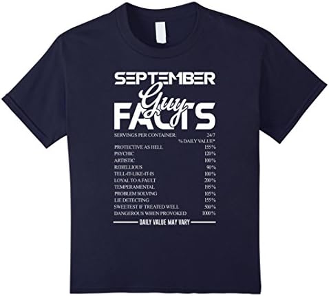 Kids September Guy Facts Daily value may vary Tee Shirt 12 Navy
