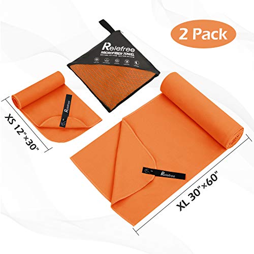 Relefree Microfiber Towel, Sports & Travel Towel - Fast Drying, Super Ultra Absorbent, and Compact Suitable for Camping, Beach, Gym, Swimming, Backpacking, Yoga, Set of 2
