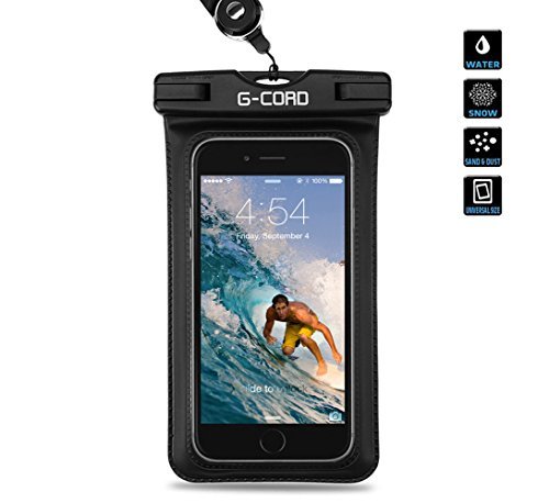 G-Cord Universal Waterproof Snowproof, Dirtproof Case Cover Bag for iPhone 6, 6 Plus, 6s, 6s Plus, Galaxy Note 3, 2, S6, S6 Edge, IPX8 Certified to 100 Feet