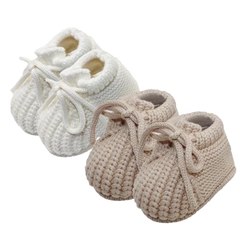 2 Pairs Baby Booties, Newborn First Walkers, Soft Cozy Shoes