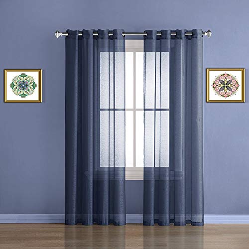 Warm Home Designs Pair of 2 Standard Size 54" (Width) x 84" (Length) Navy Blue (Royal Indigo) Sheer Window Curtains. 2 Elegant Voile Panel Drapes are 108 Inch Wide Total - K Navy 84"