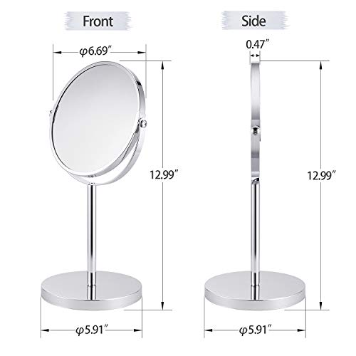 Double-Sided Magnifying Makeup Mirror, Large 6.7-Inch Vanity Makeup Mirror,1X and 5X Magnifying Mirrors ~ Perfect for Bedroom or Bathroom Vanity, Tabletop Swivel Mirror Chrome Finish