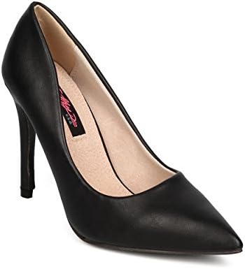 Cathy Din FF48 Women Leatherette Pointy Toe Single Sole Stiletto Pump - Black (Size: 7.0)