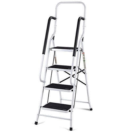 AyaMastro Foldable Ladder Step Stool w/ 4 Tier & Handrail with Ebook
