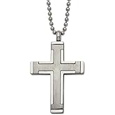Gem And Harmony Mens Titanium Brushed Cross Pendant Necklace with Chain (22 Inches)