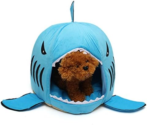 UpToYou Pet Bed Cave Cute Shark Mouth Washable # Blue