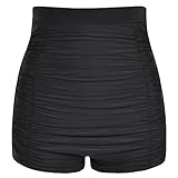 Firpearl Women's Ultra High Waisted Bikini Bottom 50s Ruched Boyleg Swimsuit Bottom