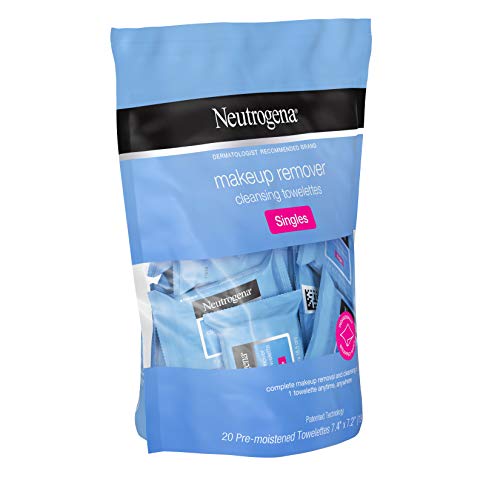 NEUTROGENA MAKEUP REMOVER WIPES, DAILY SINGLE FACE CLEANSING TOWELETTES, MAKEUP REMOVING CLEANSING WIPES REMOVES DIRT & OIL, ALCOHOL-FREE FACE TOWELETTES, 20 CT